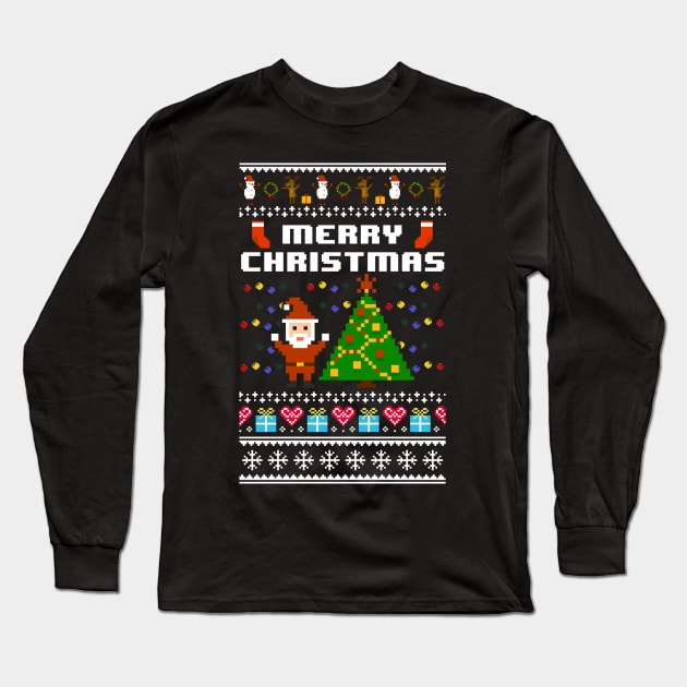 Merry Christmas 8-Bit Pixel Retro Video Game Long Sleeve T-Shirt by SolarFlare